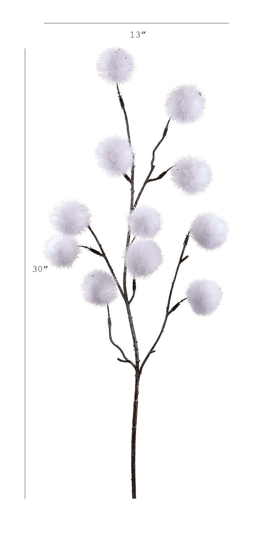 30" Faux Glitter White Pom-Pom Stem