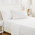 Klassisches Percale-Baumwoll-Bettlaken-Set mit Doppelborte