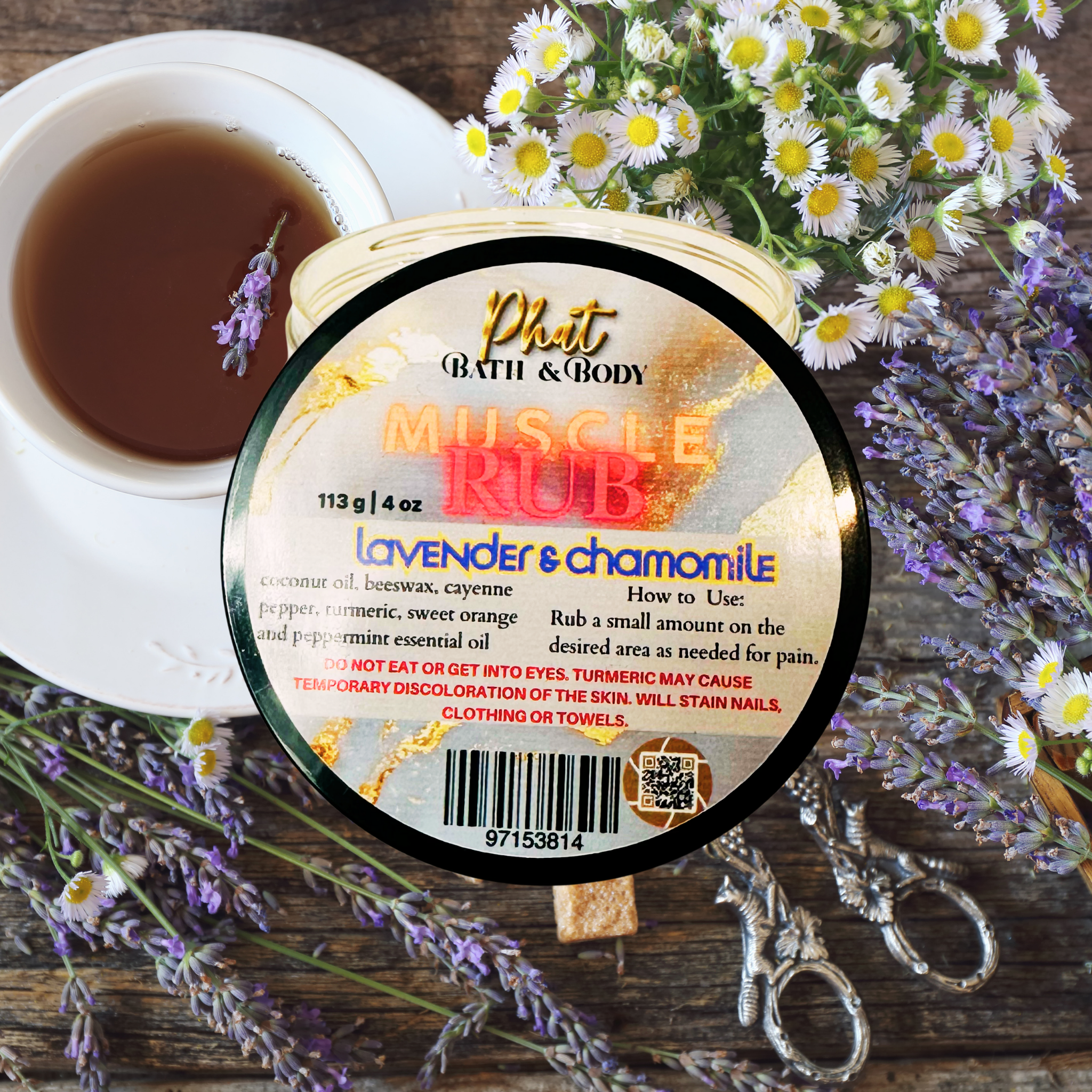 Lavender & Chamomile Organic Turmeric & Cayenne Muscle Rub Natural Relief with Essential Oils | 2 oz | 4 oz