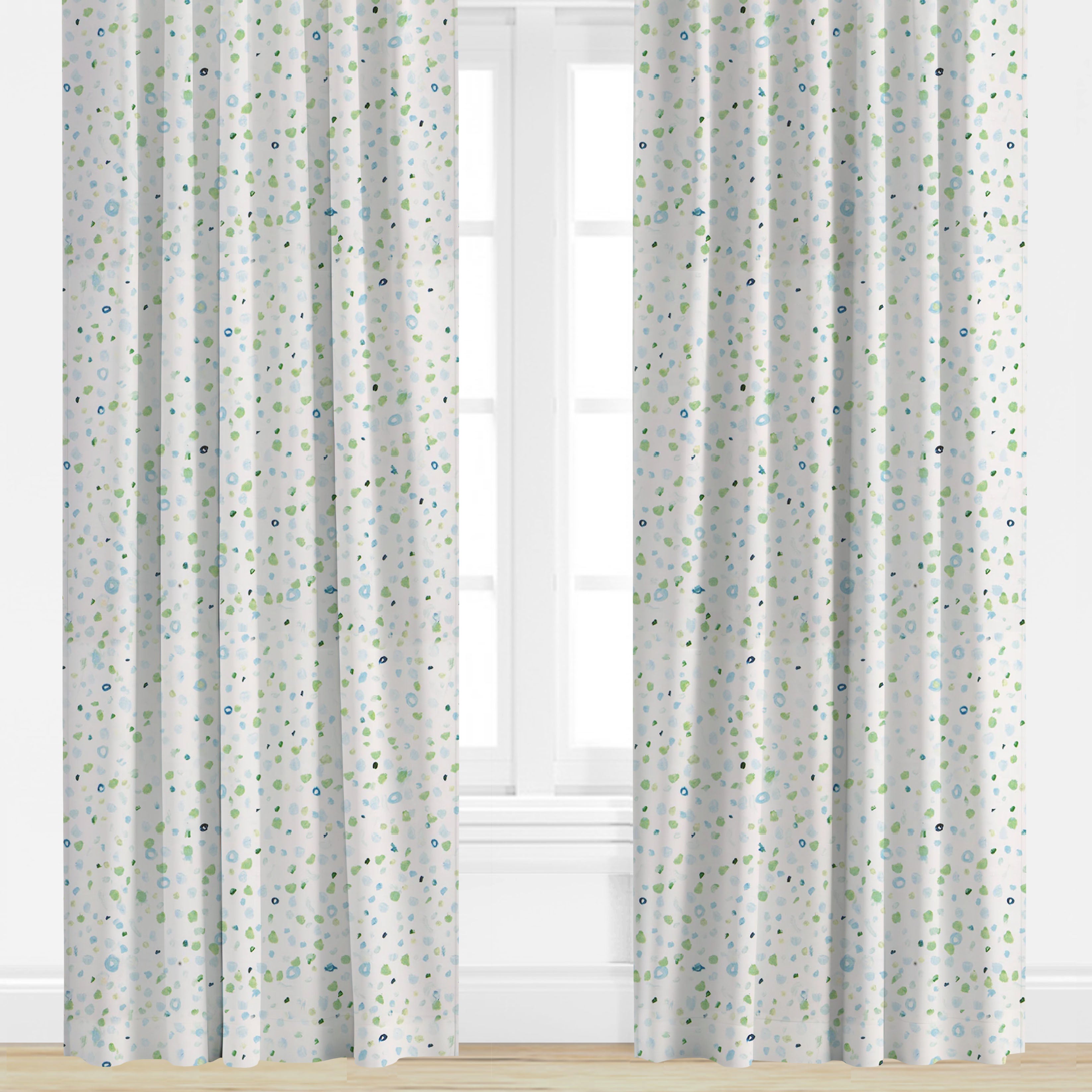 Dots Went Crazy in Blue and Green von Megan Daisy Milner Vorhangpaneel