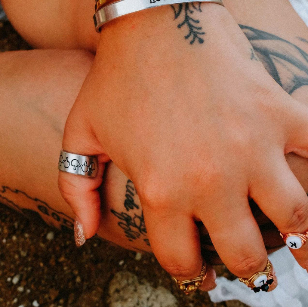 Middle Finger Hemp Leaf Wide Band Ring
