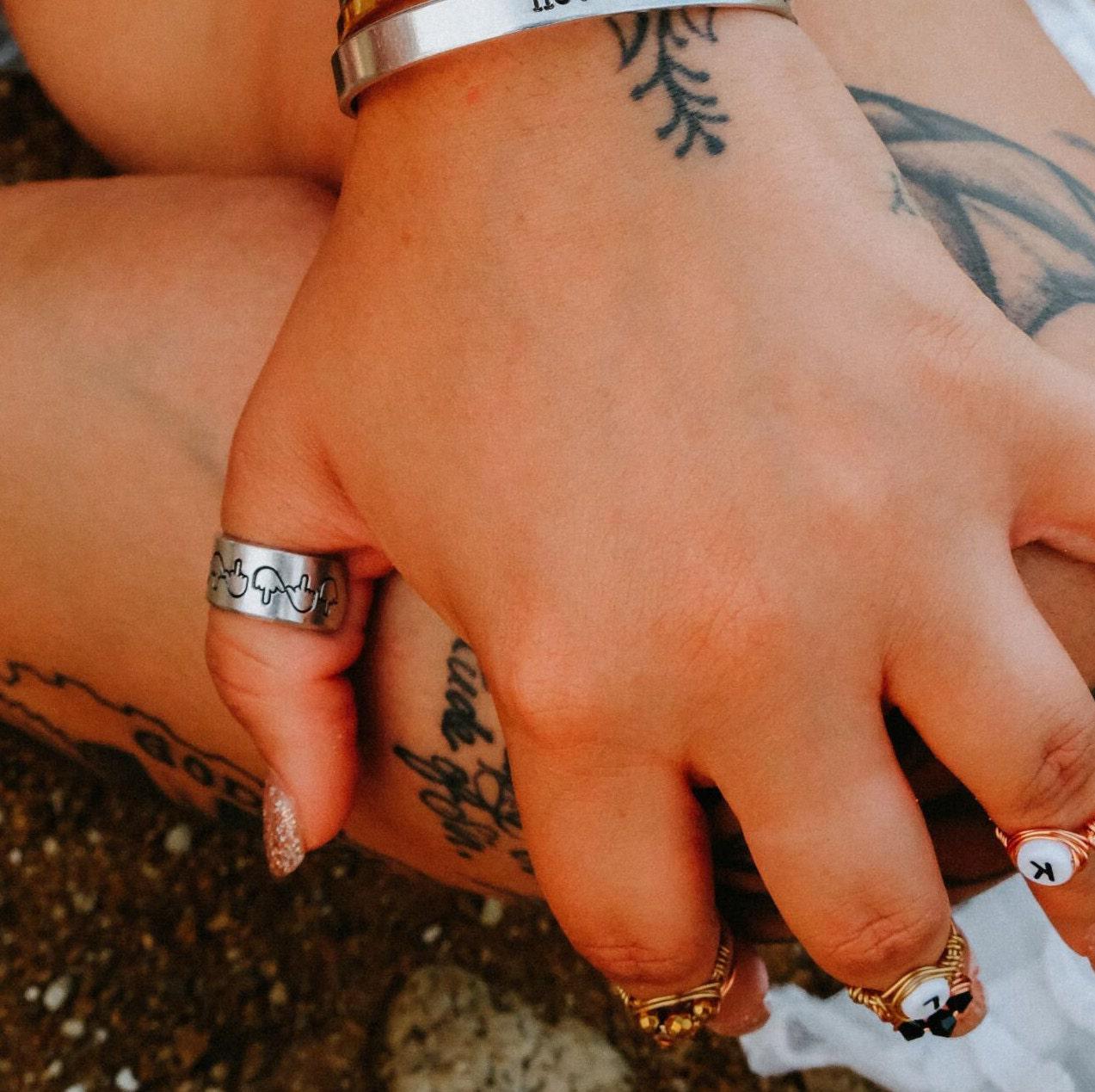 Middle Finger Hemp Leaf Wide Band Ring