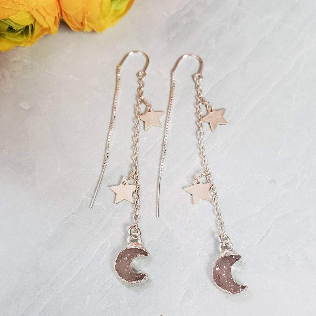 Mond- und Stern-Druzy-Durchziehohrringe