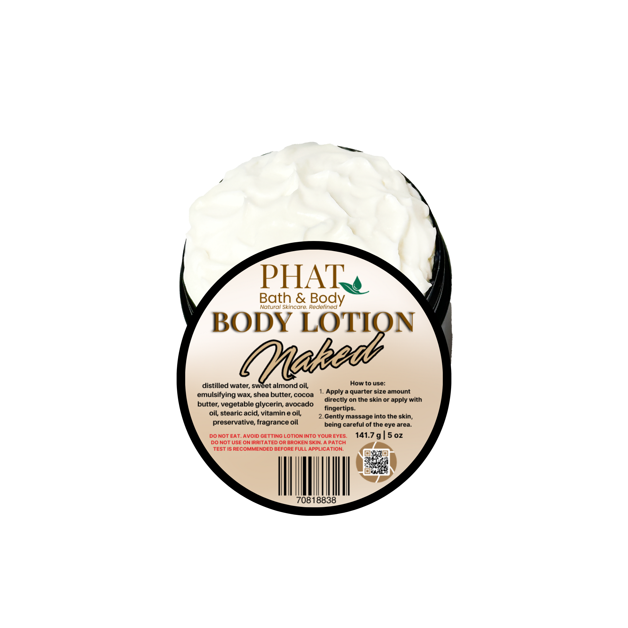 Naked Moisturizing Body Lotion with Shea & Cocoa Butter Avocado Oil | 5 oz