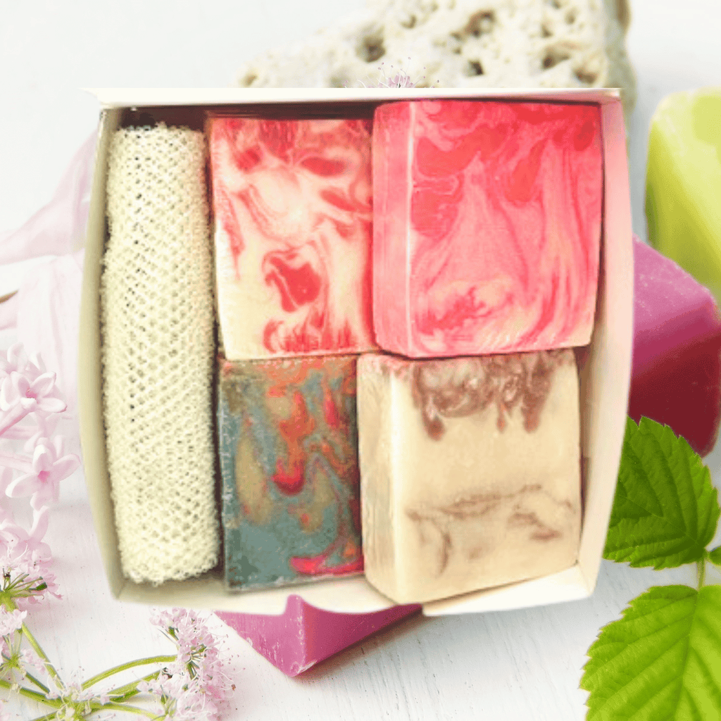 Pure Lather | Natural Soap Gift Set in Assorted Scents with Bath Net 4-Pack