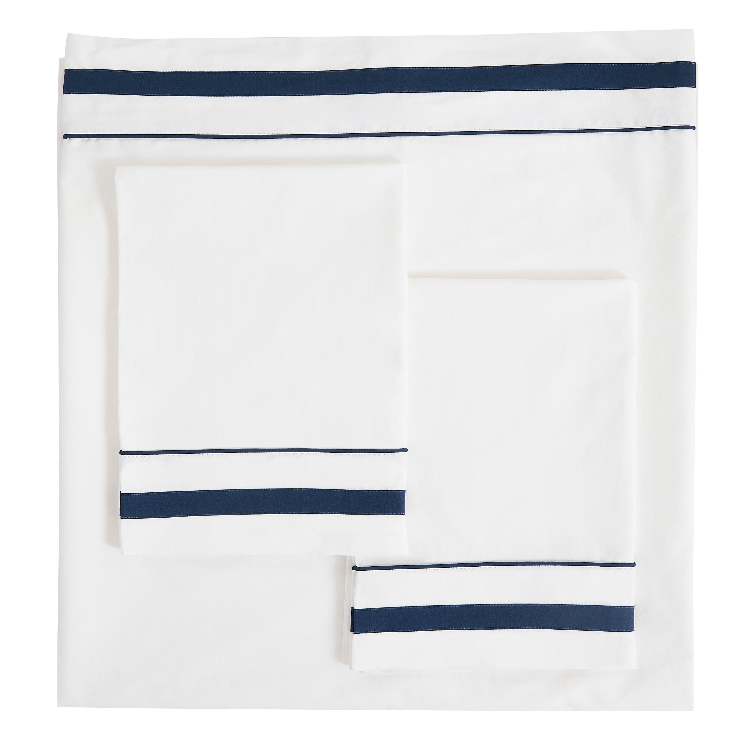 Klassisches Percale-Baumwoll-Bettlaken-Set mit Doppelborte