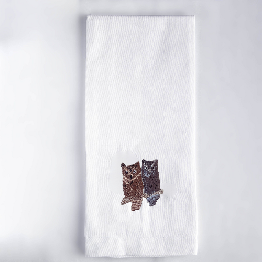 Bird Embroidered Cotton Tea Towels - Handmade Kitchen Gift