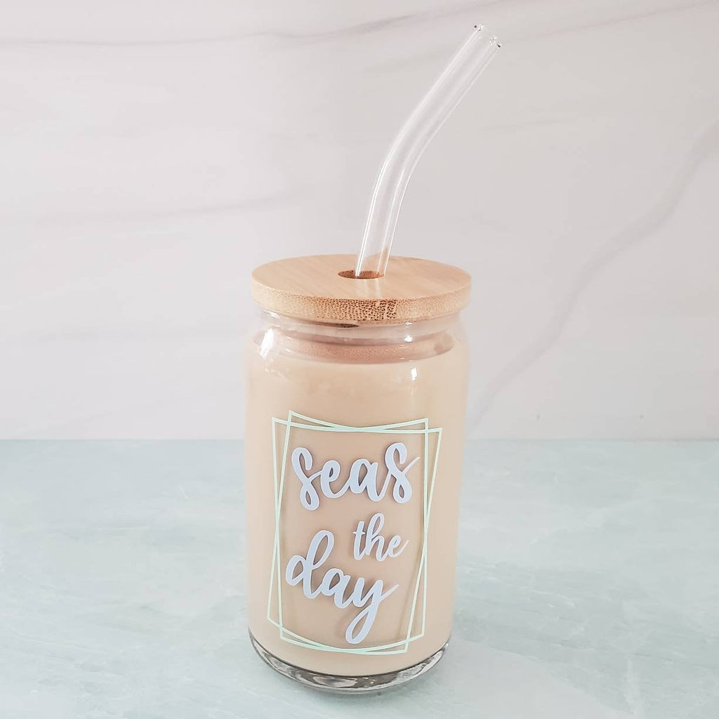 SEAS THE DAY Glass Can Cup