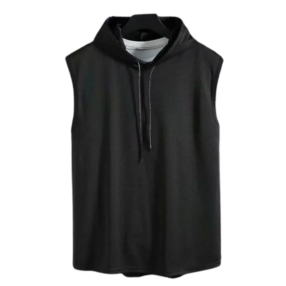 Silk Summer Muscle Hoodie Vest Sleeveless Bodybuilding Gym Workout Fitness Shirt
