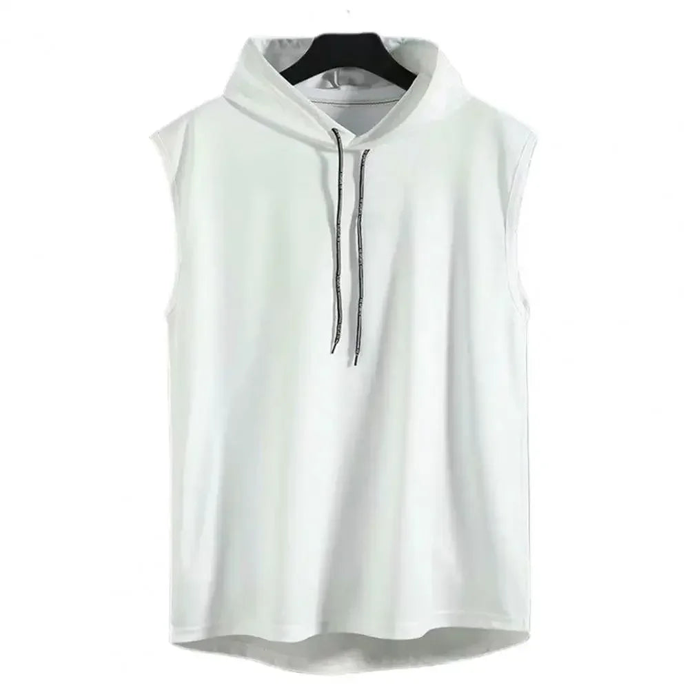 Silk Summer Muscle Hoodie Vest Sleeveless Bodybuilding Gym Workout Fitness Shirt