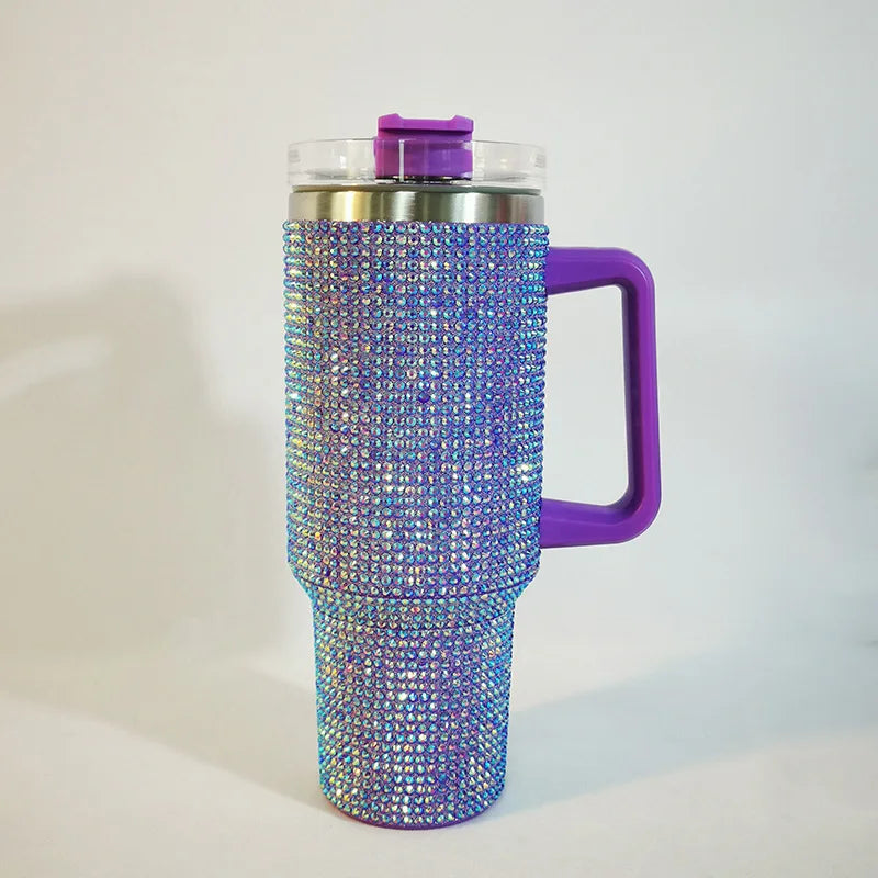 40oz Diamond Thermos Cup with Handle 304 Stainless Steel Vacuum Coffee Insulated Bottle Portable Car Flasks