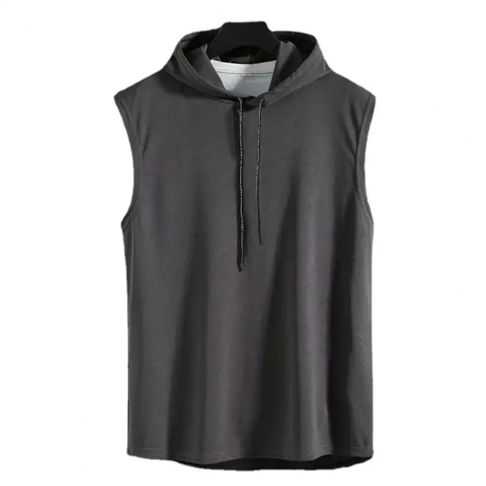 Silk Summer Muscle Hoodie Vest Sleeveless Bodybuilding Gym Workout Fitness Shirt
