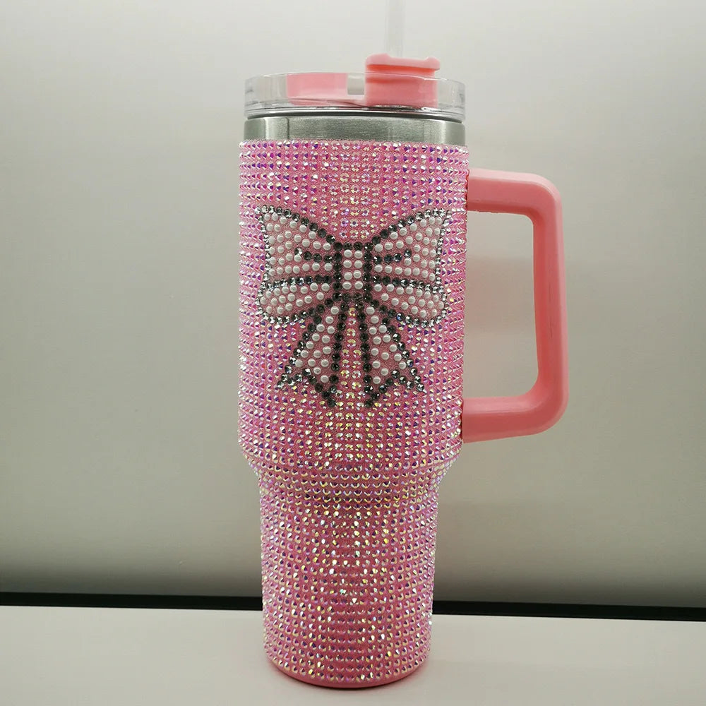 40oz Diamond Thermos Cup with Handle 304 Stainless Steel Vacuum Coffee Insulated Bottle Portable Car Flasks