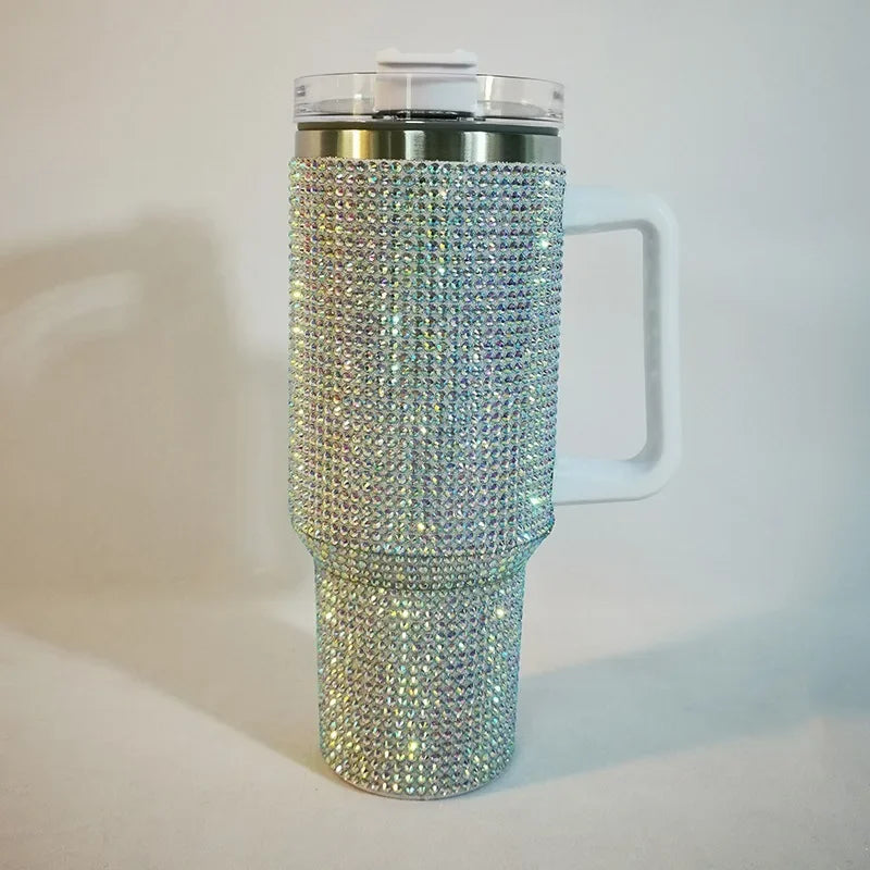 40oz Diamond Thermos Cup with Handle 304 Stainless Steel Vacuum Coffee Insulated Bottle Portable Car Flasks