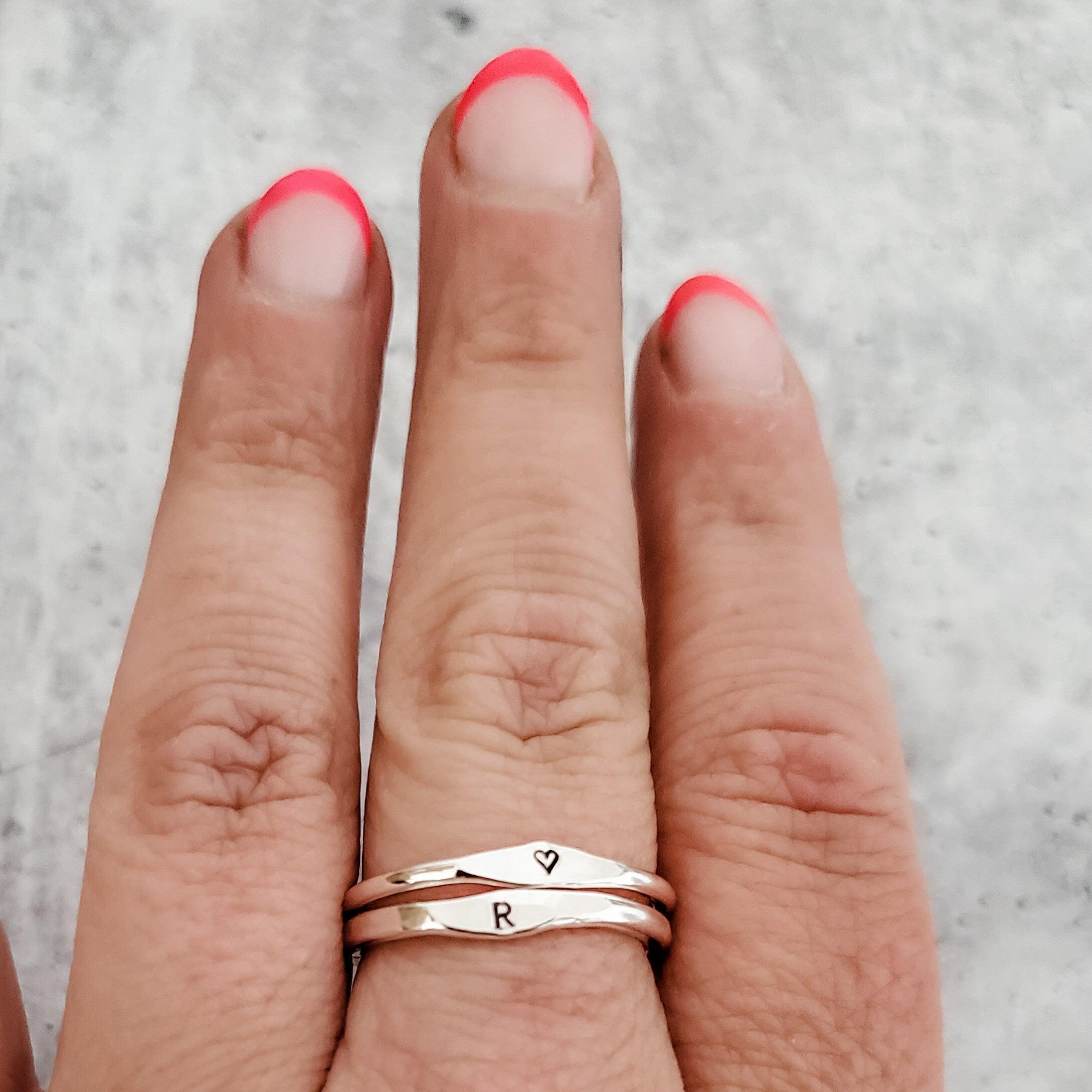 Sterling Silber Anfangsbuchstaben Stapelring