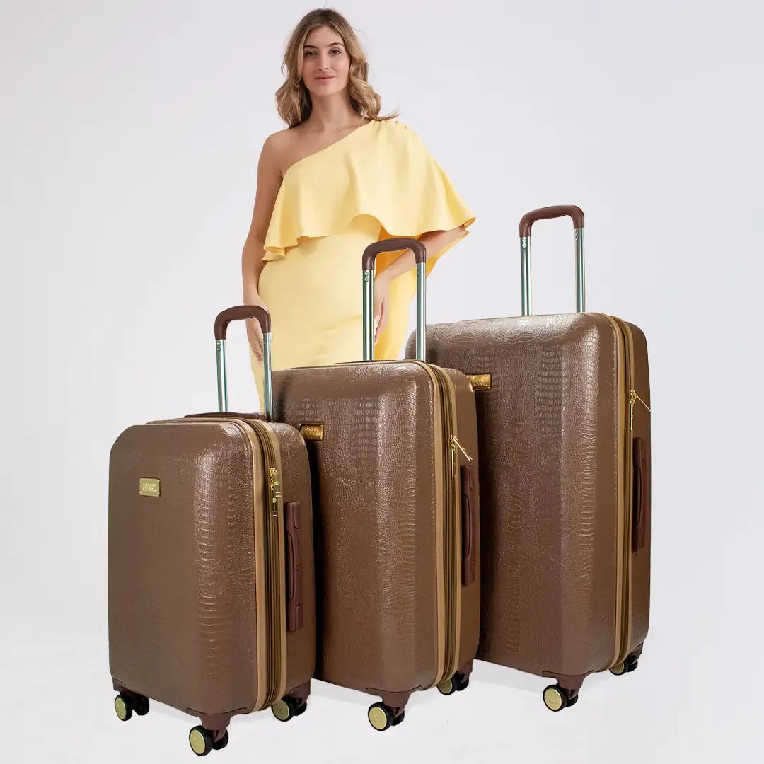 Schlangenleder 3-teiliges, erweiterbares, elegantes Reisekofferset