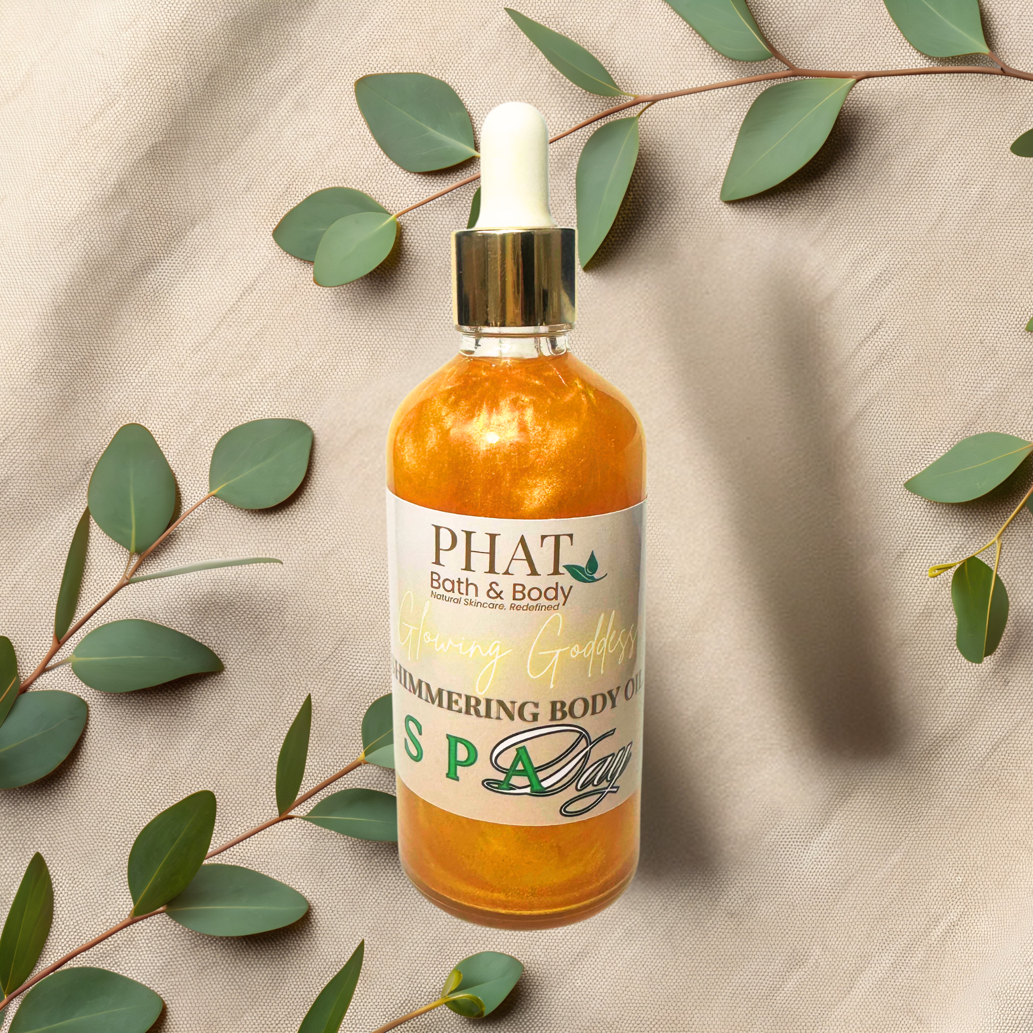 Spa Day Glowing Goddess Natural Shimmer Body Oil Golden Glow Mint & Eucalyptus | 3.2 oz
