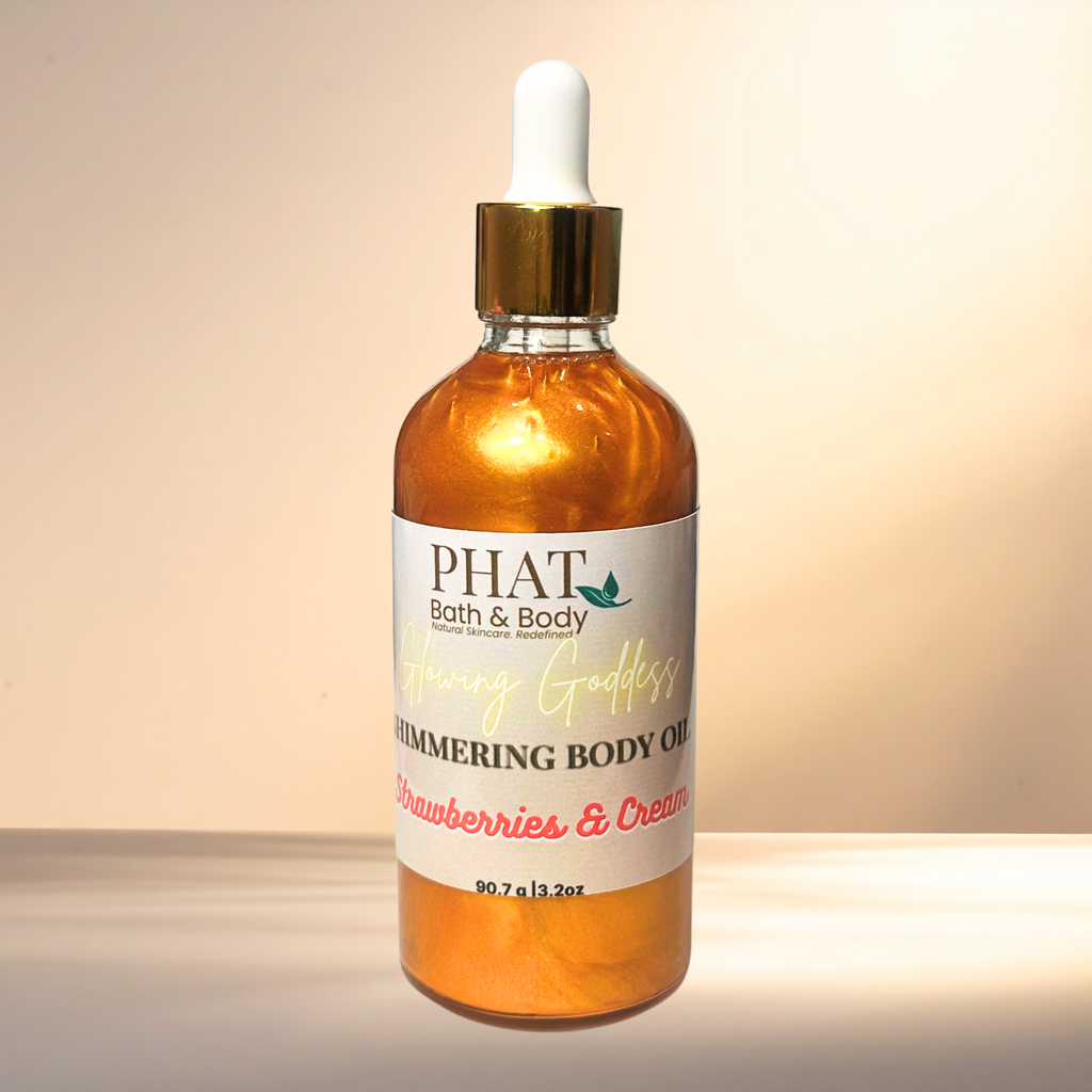Strawberries & Cream Glowing Goddess Natural Shimmer Body Oil Golden Glow | 3.2 oz