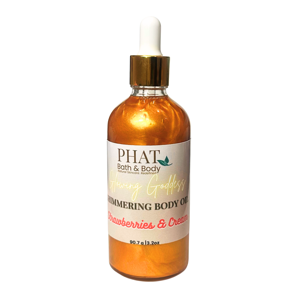 Strawberries & Cream Glowing Goddess Natural Shimmer Body Oil Golden Glow | 3.2 oz