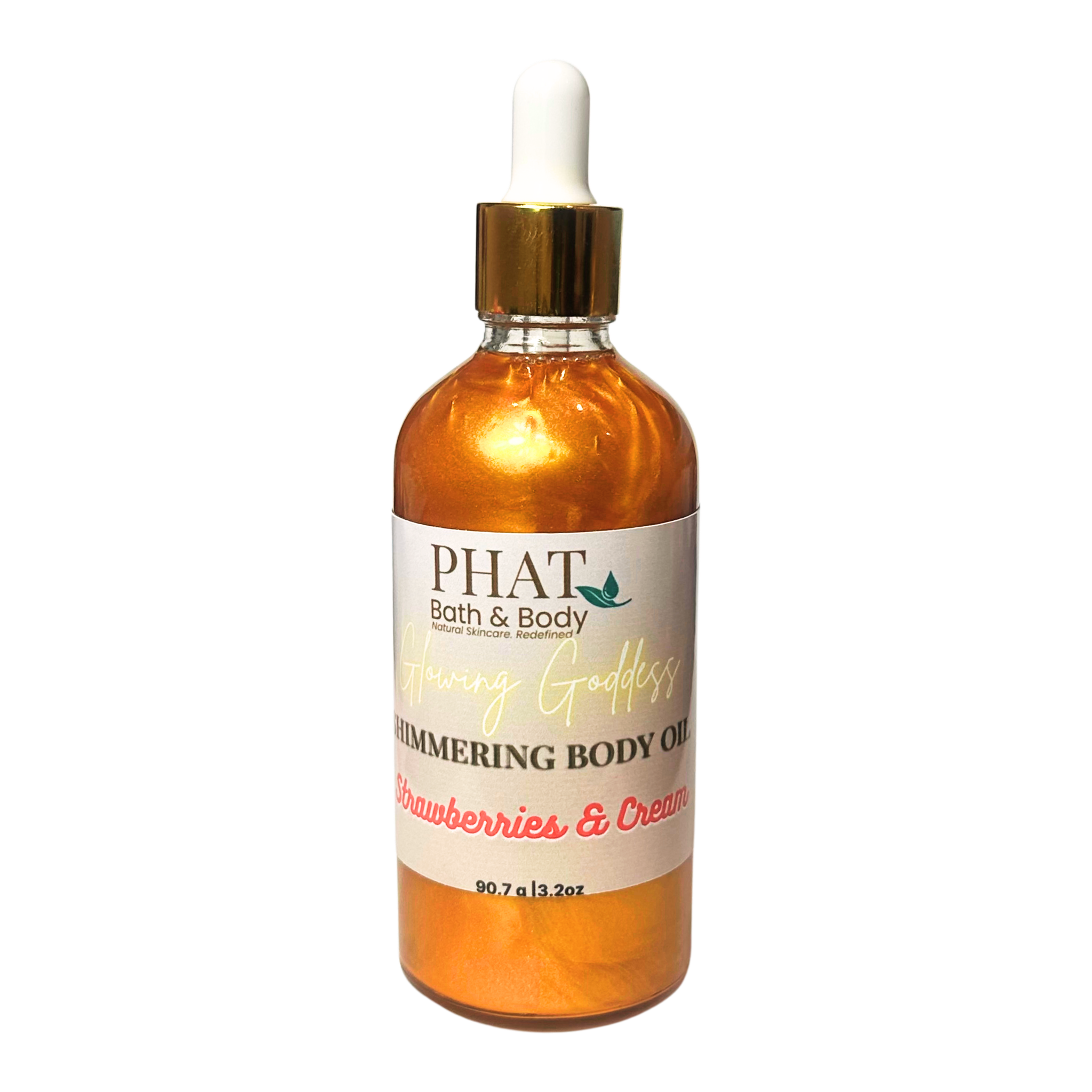 Strawberries & Cream Glowing Goddess Natural Shimmer Body Oil Golden Glow | 3.2 oz