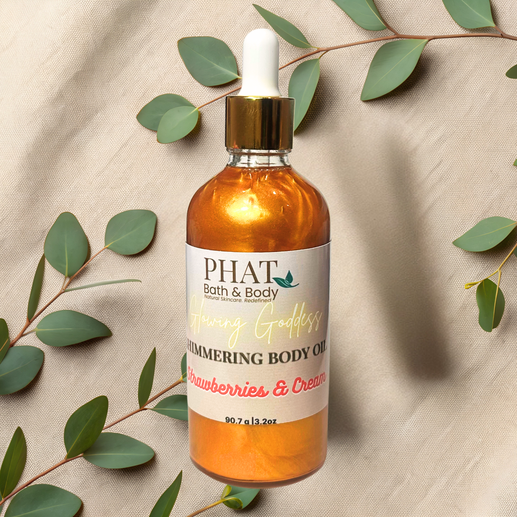 Strawberries & Cream Glowing Goddess Natural Shimmer Body Oil Golden Glow | 3.2 oz