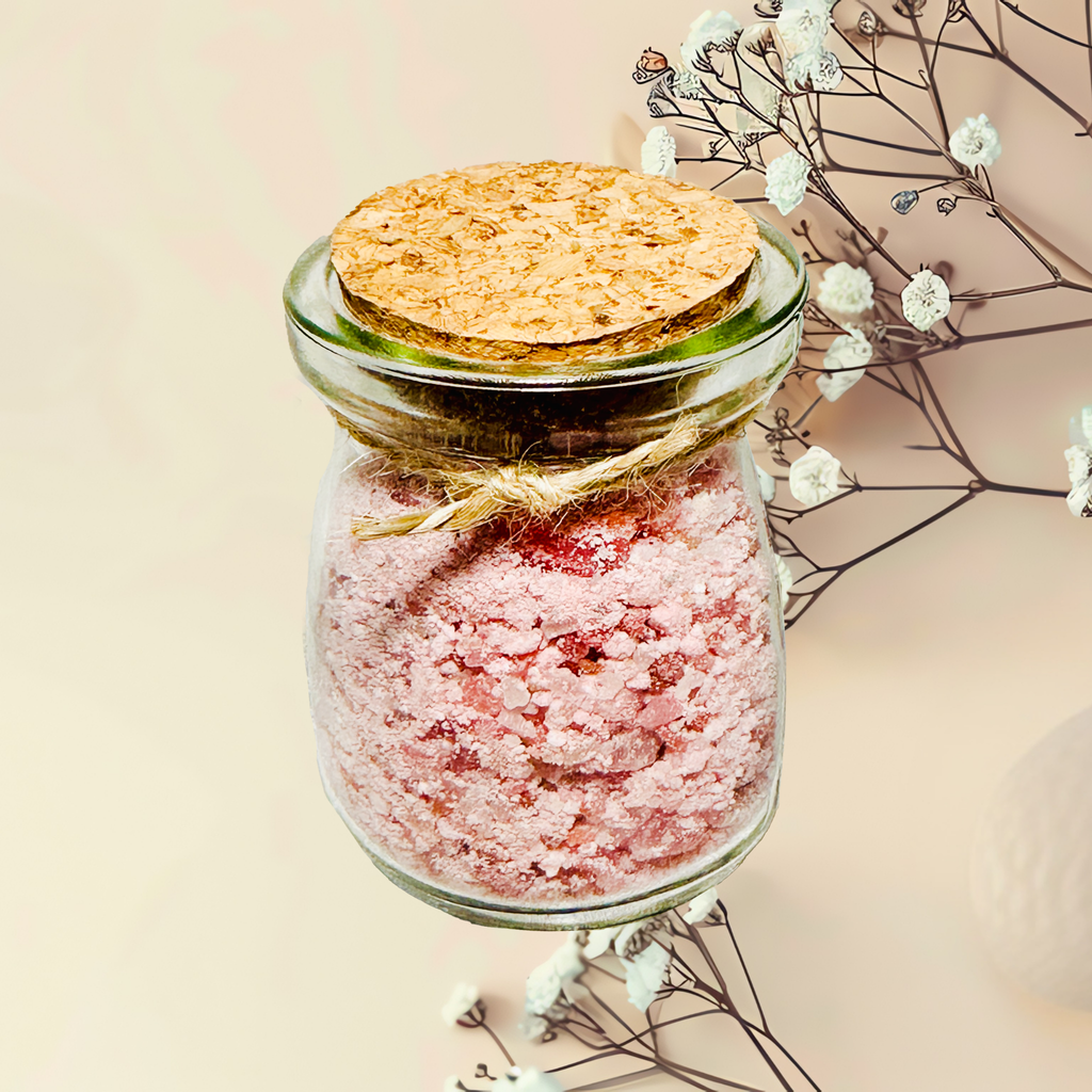 Strawberries & Cream Natural Bath Salts with Kaolin Clay Avocado Oil & Sea Salt Bath Soak | 3.5 oz