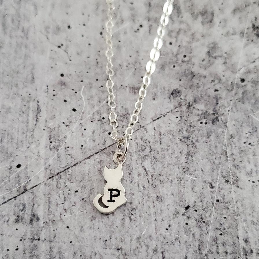 Kleine Katze Silber Initial Halskette