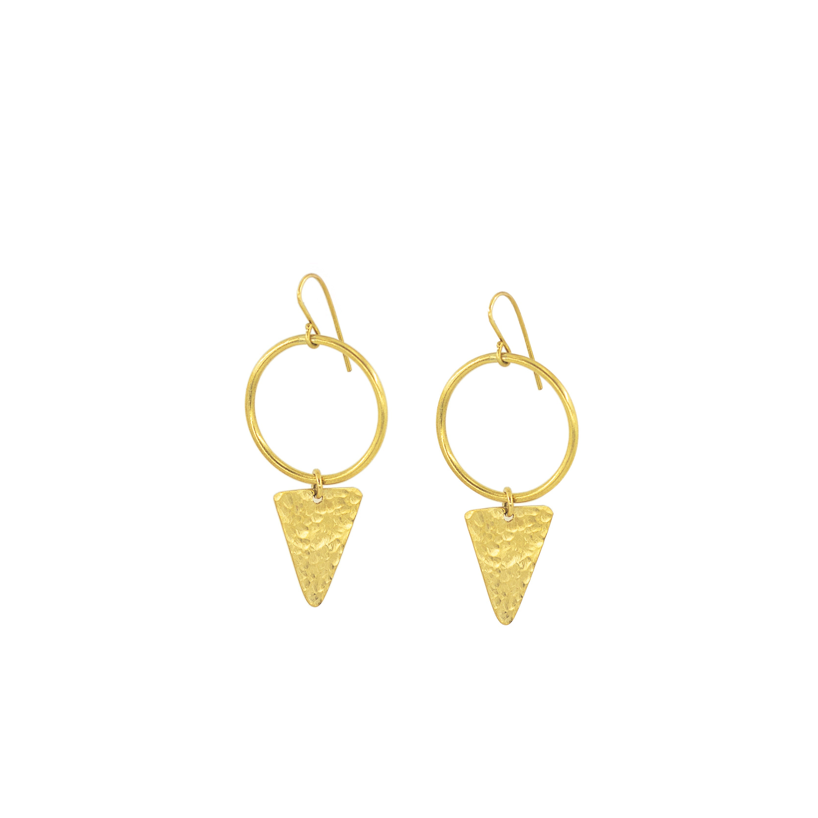 Circle Hoop with Triangle Drop Brass Earrings | Wema