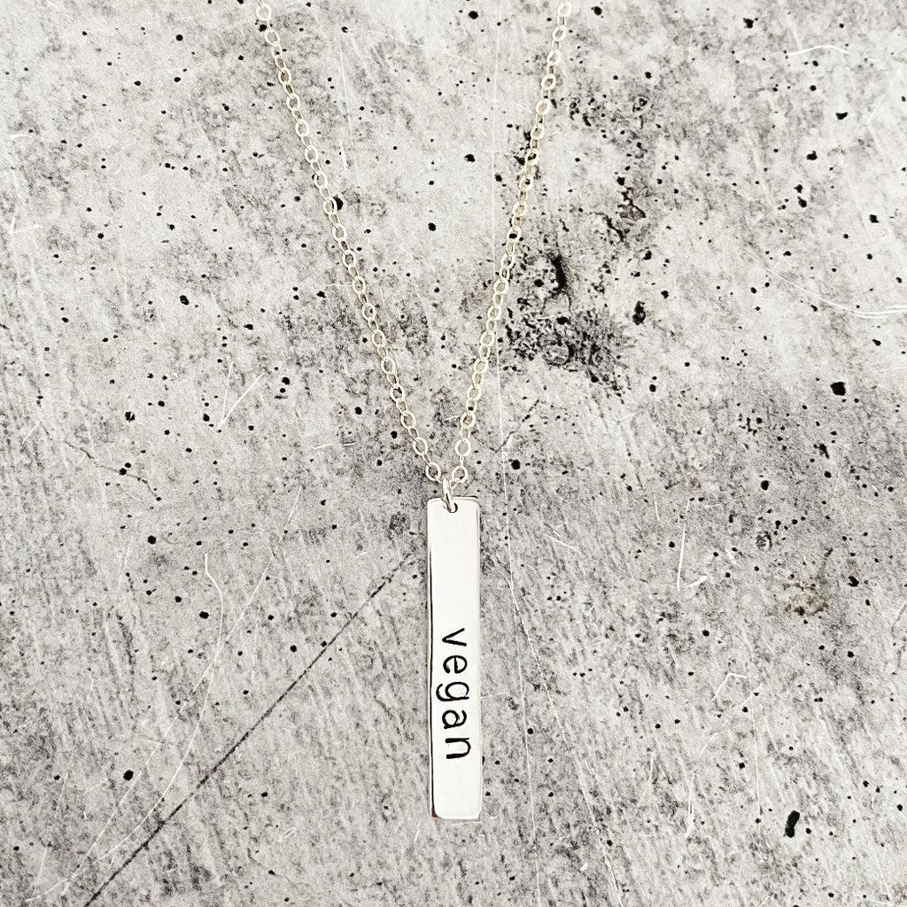 VEGAN Silver Vertical Bar Necklace