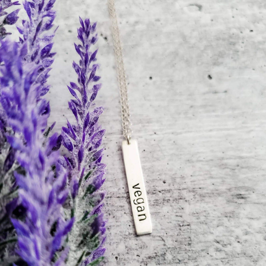 VEGAN Silver Vertical Bar Necklace