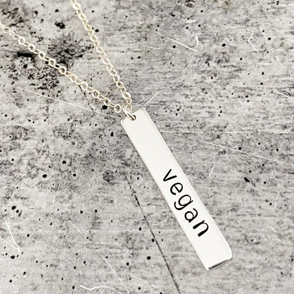 VEGAN Silver Vertical Bar Necklace