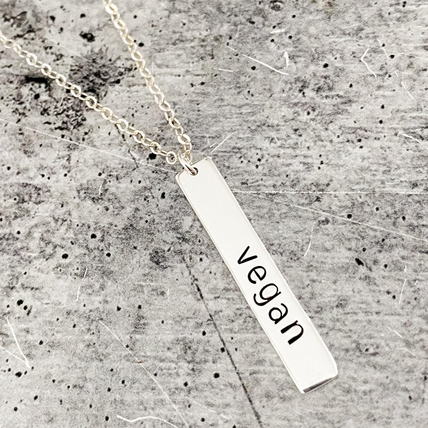 VEGAN Silver Vertical Bar Necklace