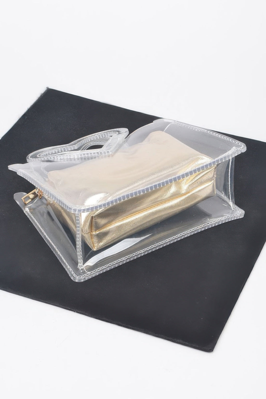 Transparent Heart Shape Handle Clutch W/pouch