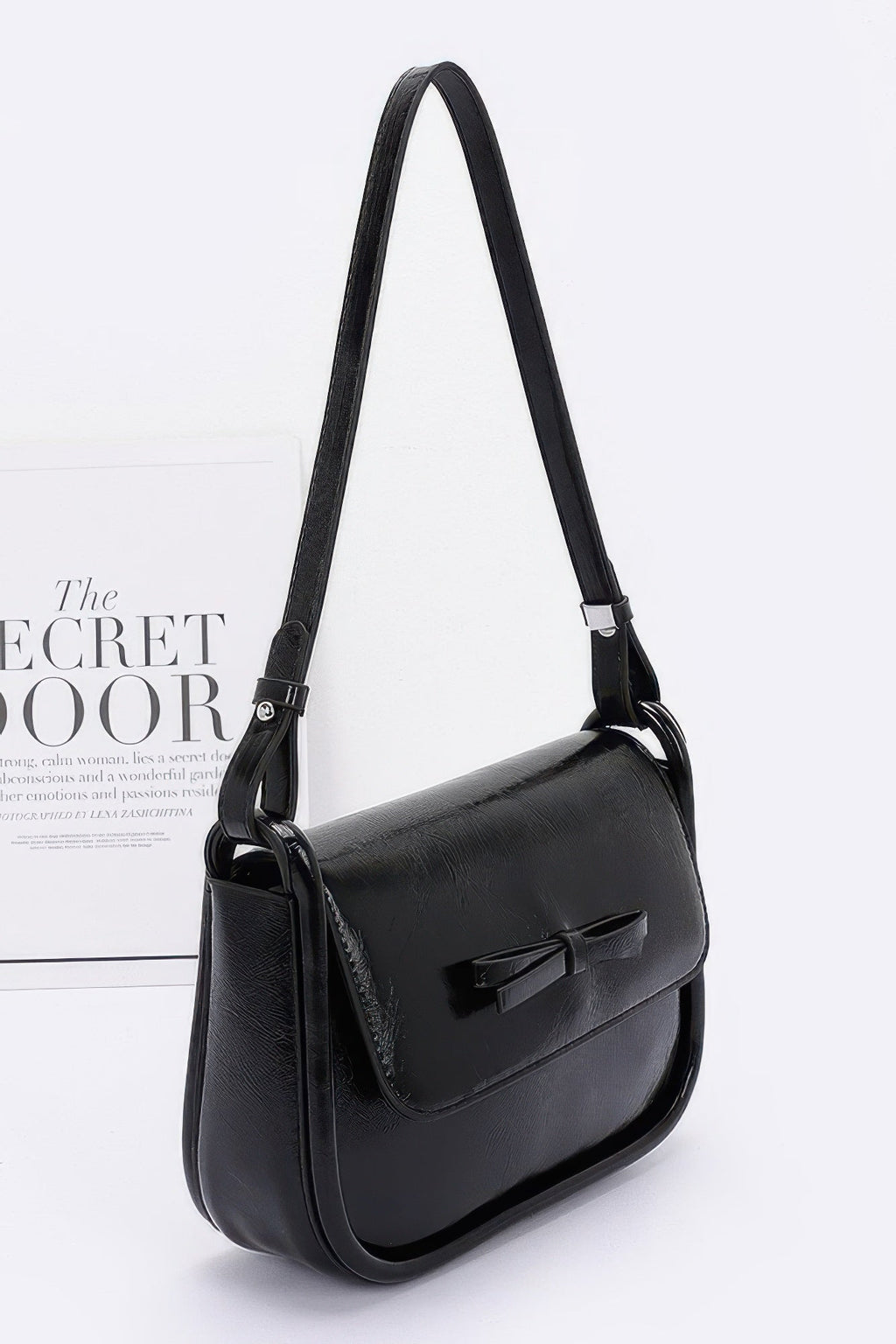 Faux Leather Bow Flap Bag