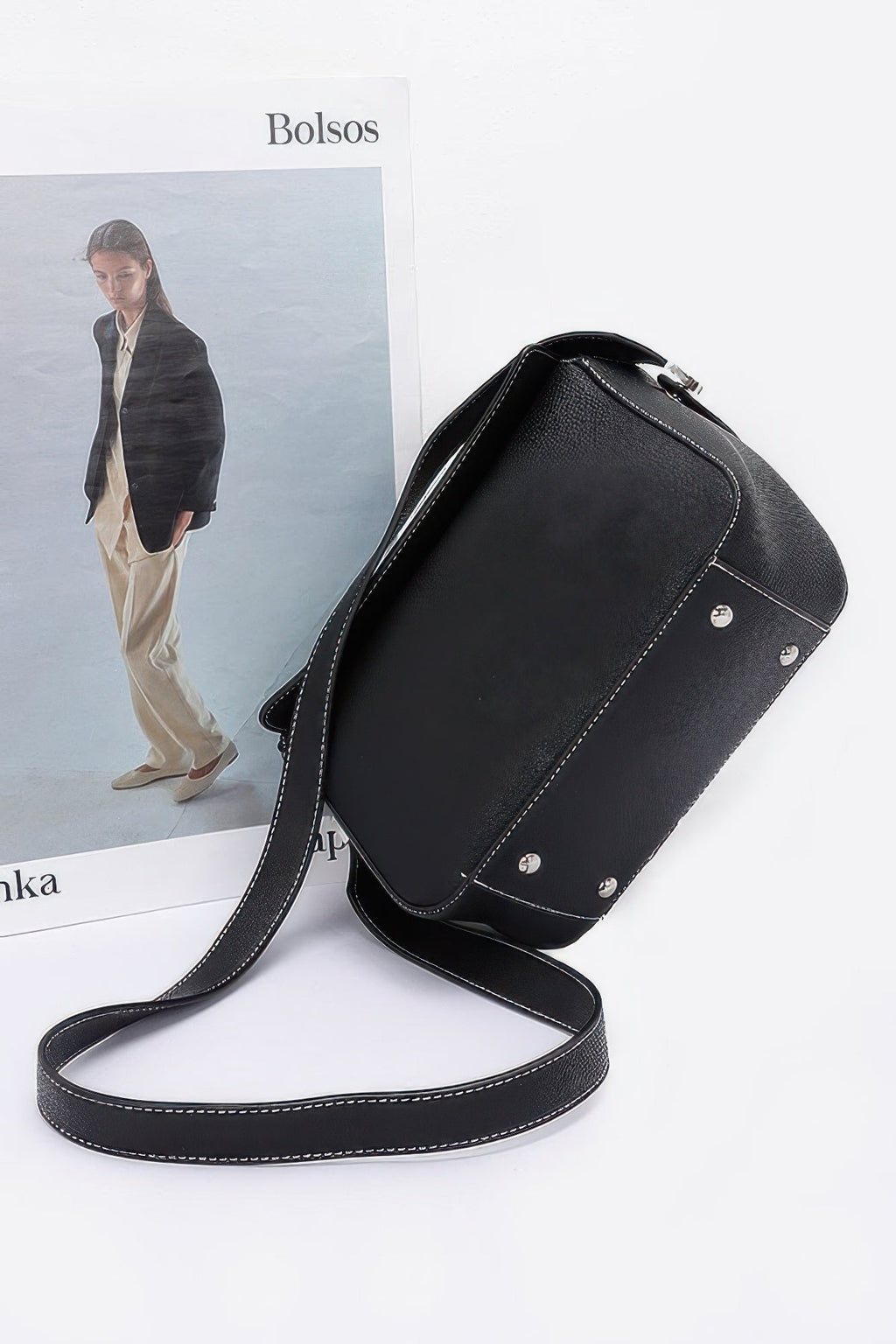 Faux Leather Crossbody Handle Bag