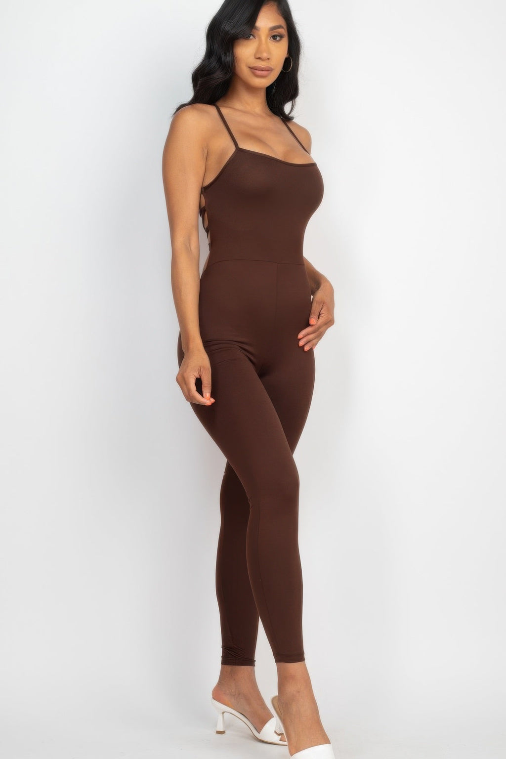 Criss-cross Open Back Bodycon Jumpsuit