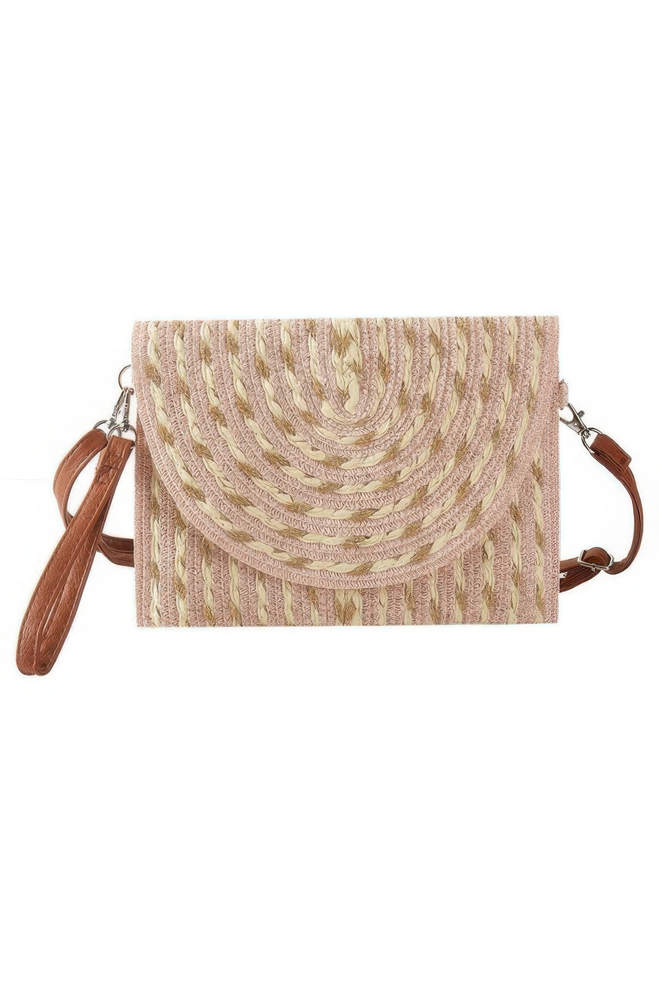 Gold Threads Mixed Color Straw Clutch Crossbodybag
