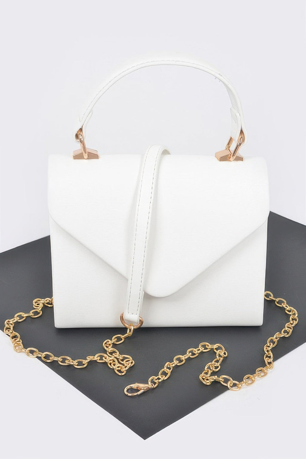 Faux Leather Simple Handle Clutch
