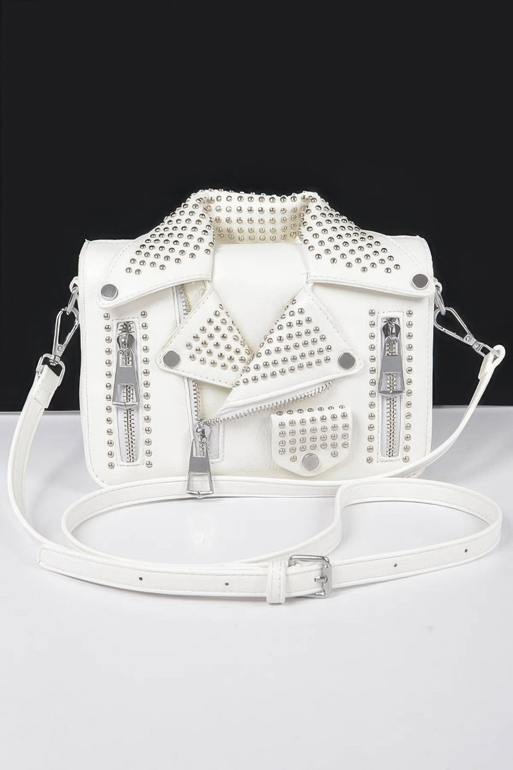 Faux Leather Metal Studded Jacket Clutch