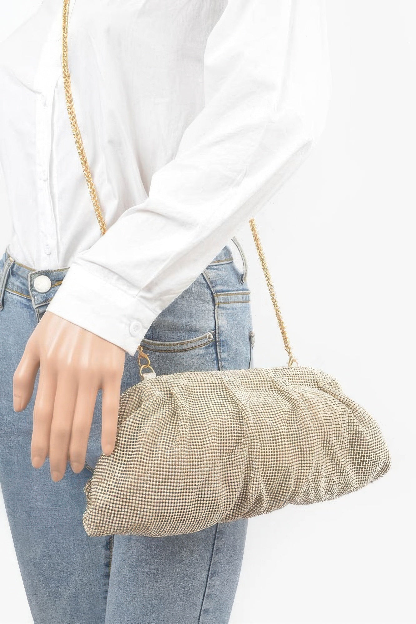 Pleated Rhinestone Party Clutch