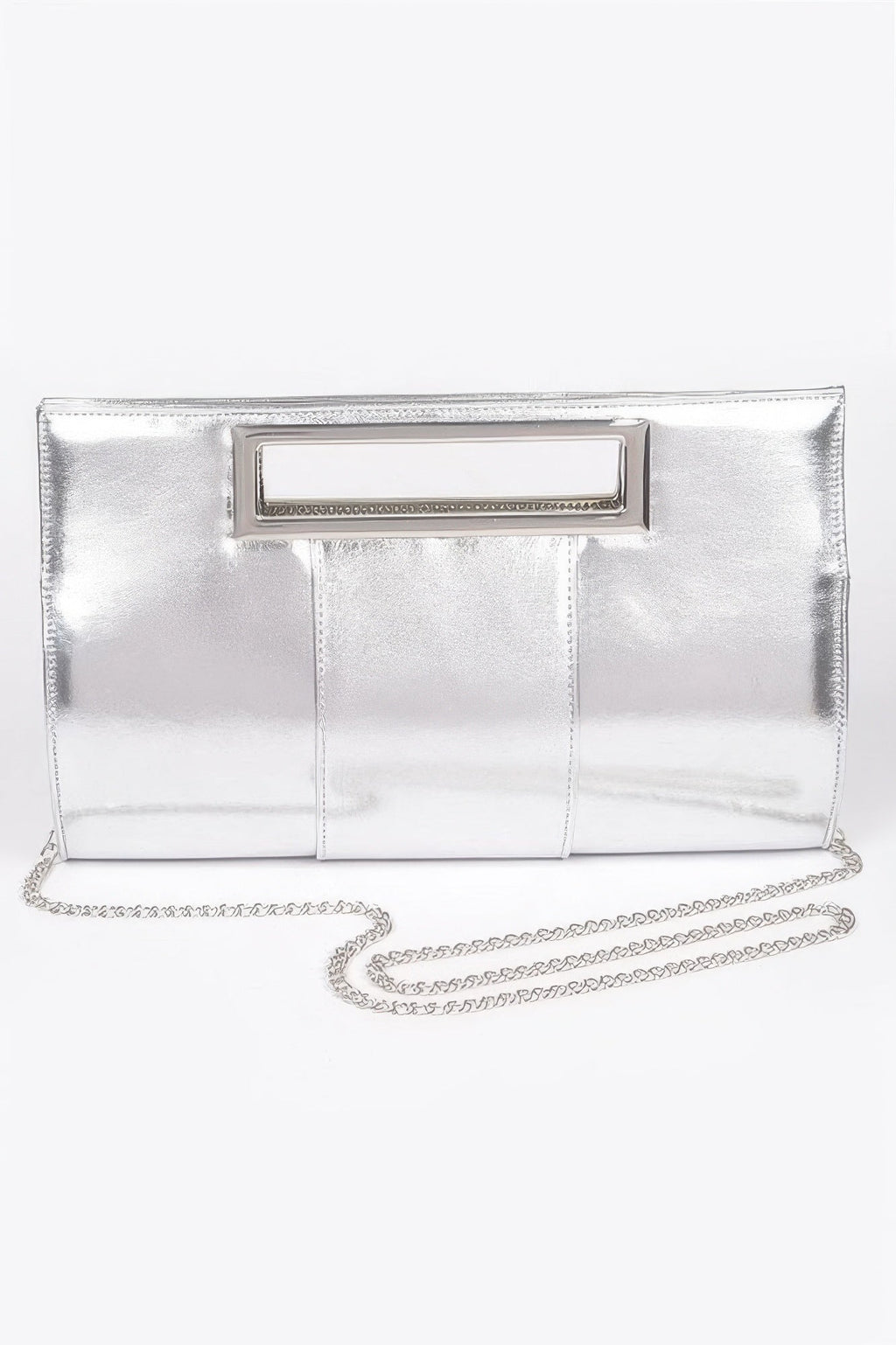 Metallic Faux Leather Handle Clutch