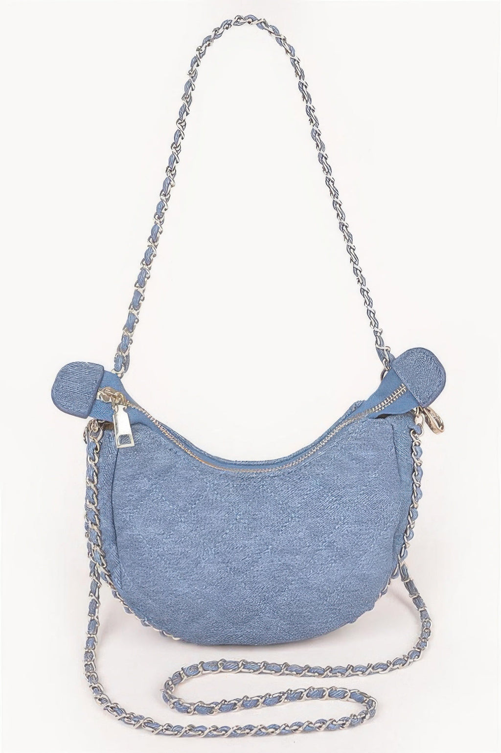 Vegan Denim Leather Chain Crossbody Bag