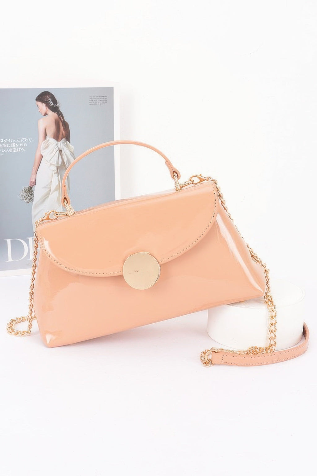 Patent Faux Leather Top Handle Bag