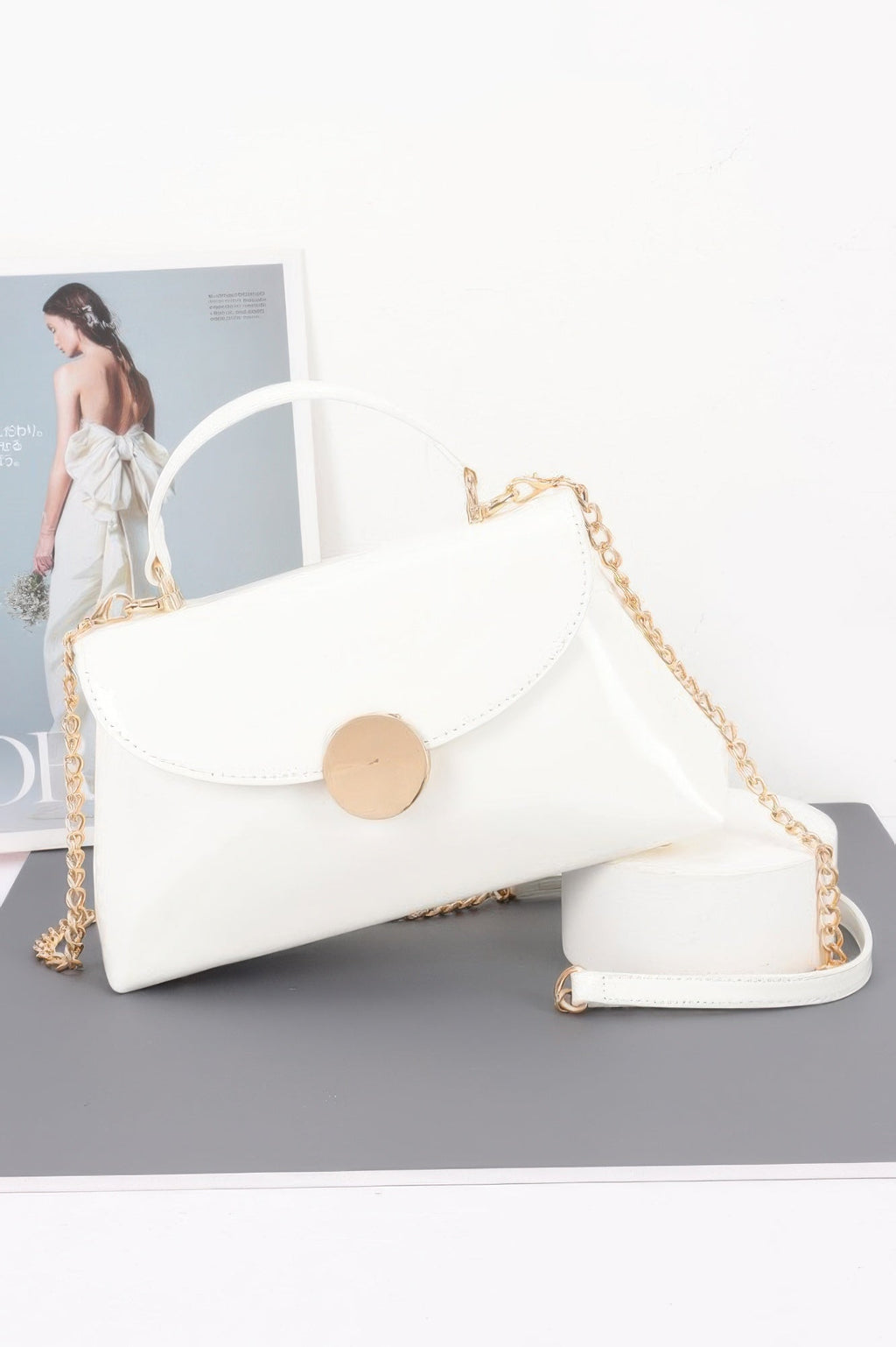 Patent Faux Leather Top Handle Bag