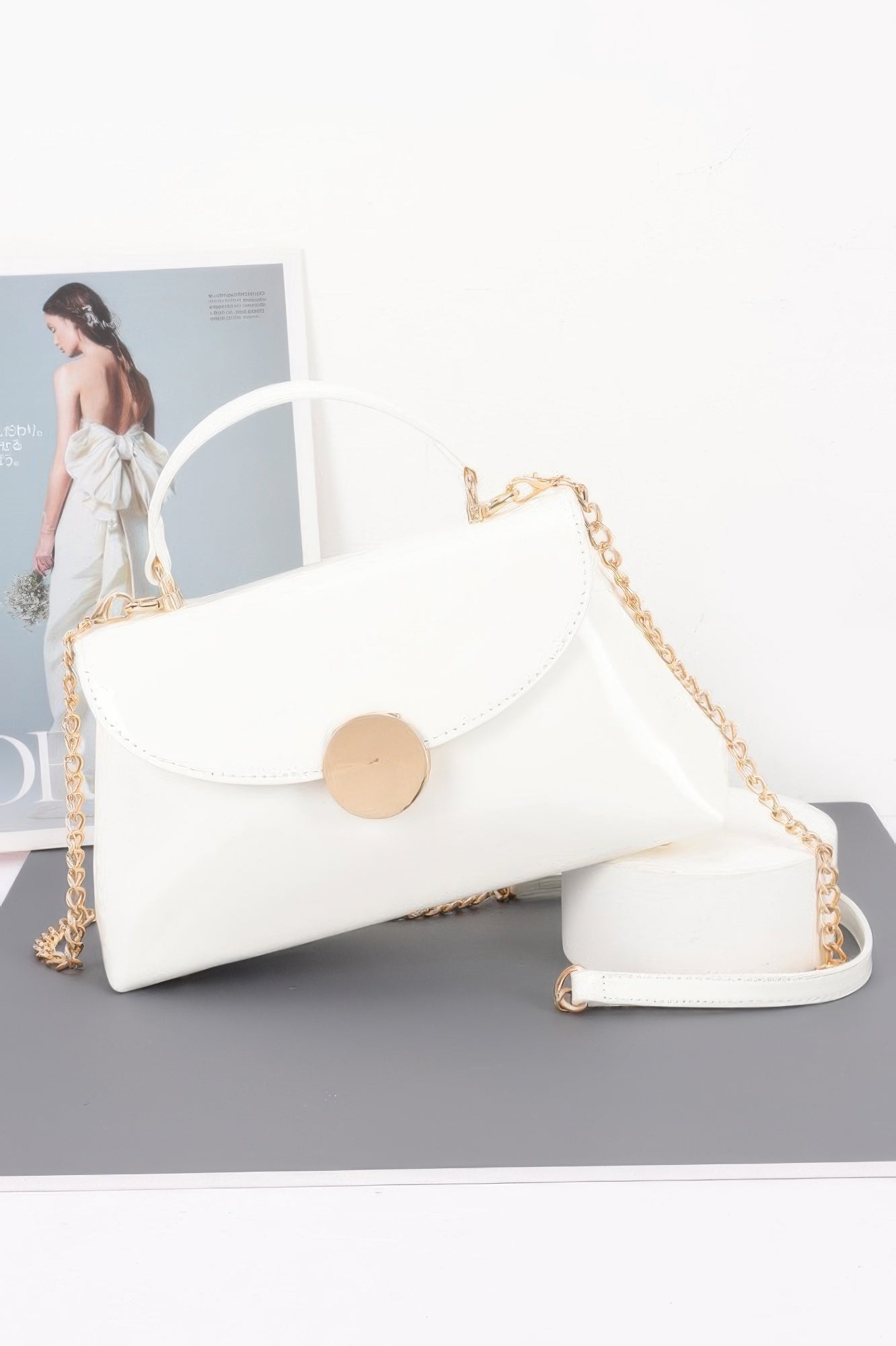 Patent Faux Leather Top Handle Bag