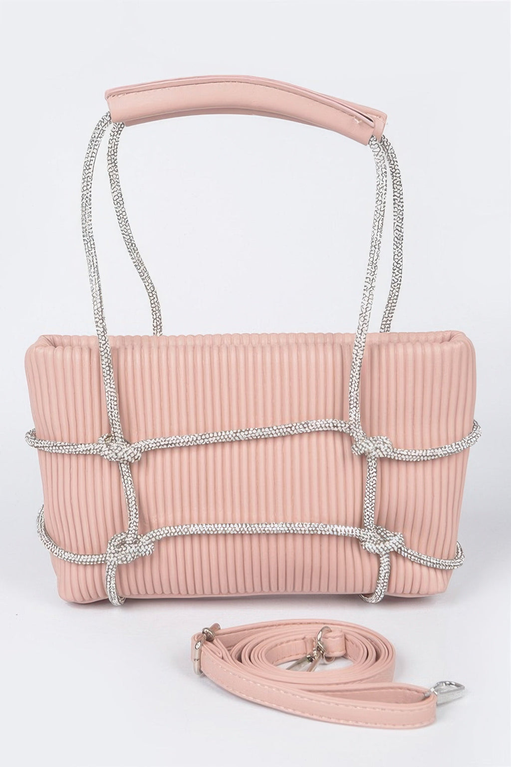 Rhinestone Strap Zip Clutch Bag