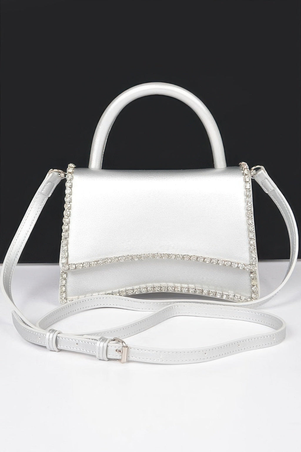 Faux Leather Top Handle Flap Bag W/rhinestone