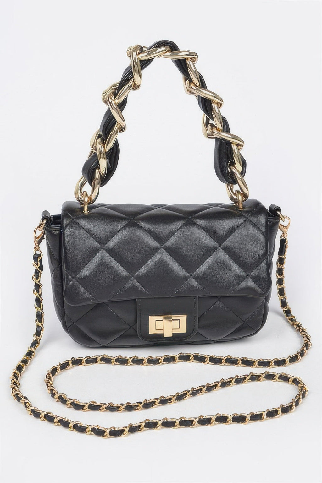 Quilted Faux Leather Chain Flap Bag