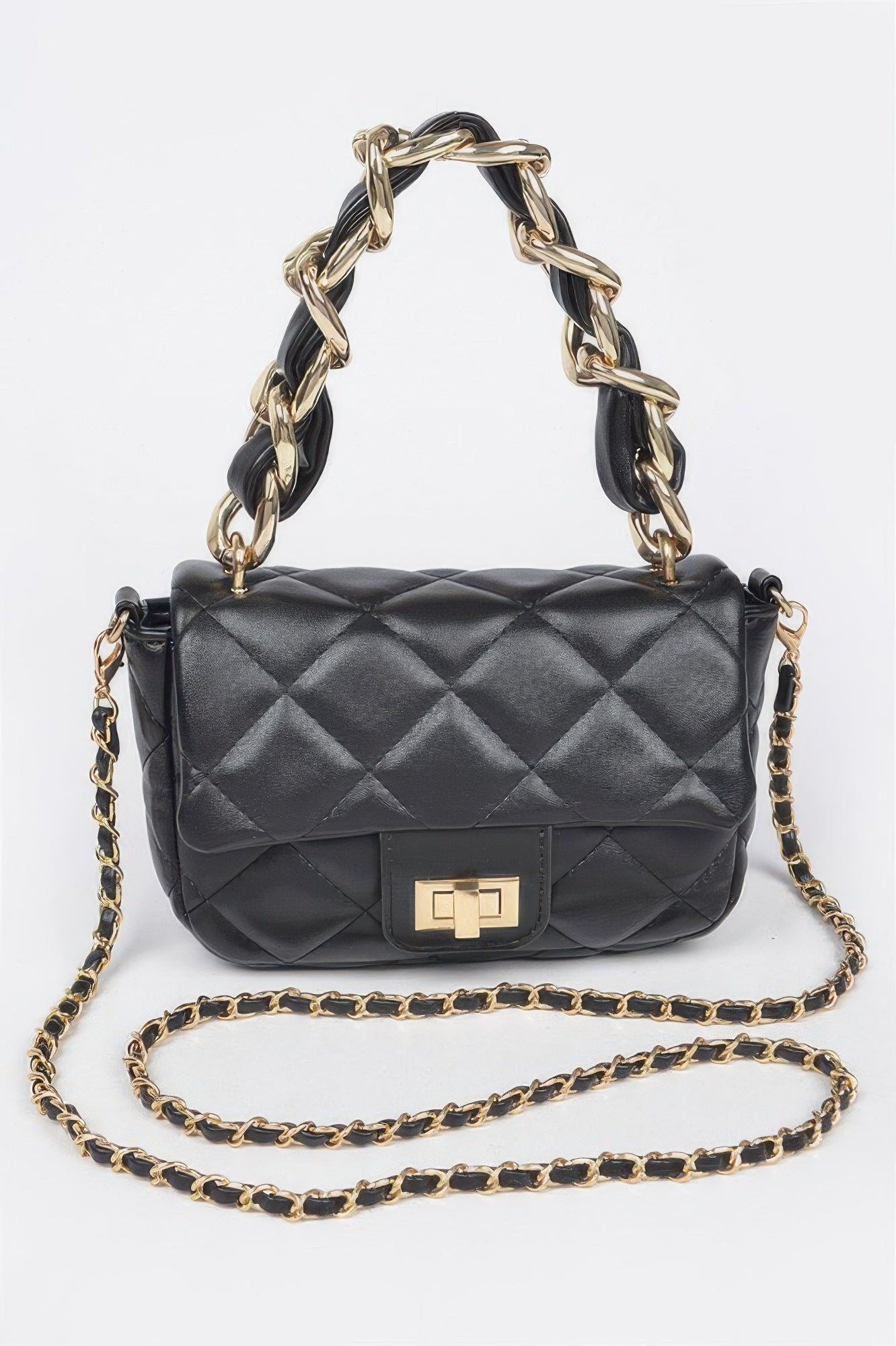 Quilted Faux Leather Chain Flap Bag