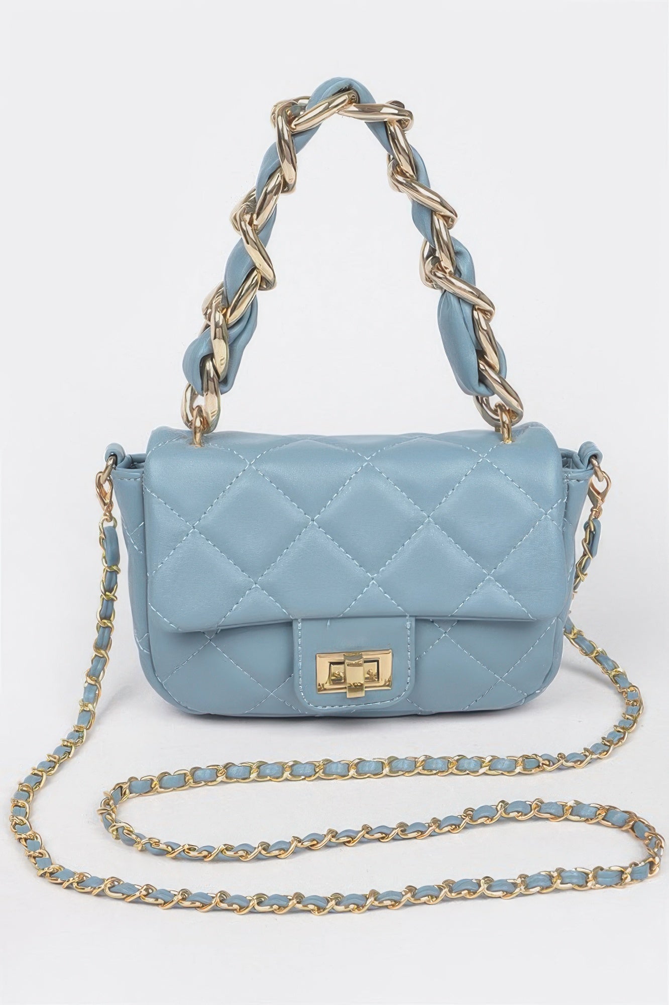 Quilted Faux Leather Chain Flap Bag